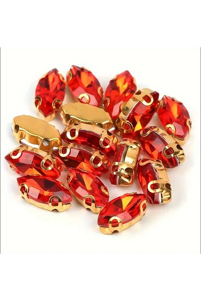 yiğit aksesuar 9X18 (1.8 cm) 20 Pieces Red Gold Case Mounted Shuttle Glass Stone