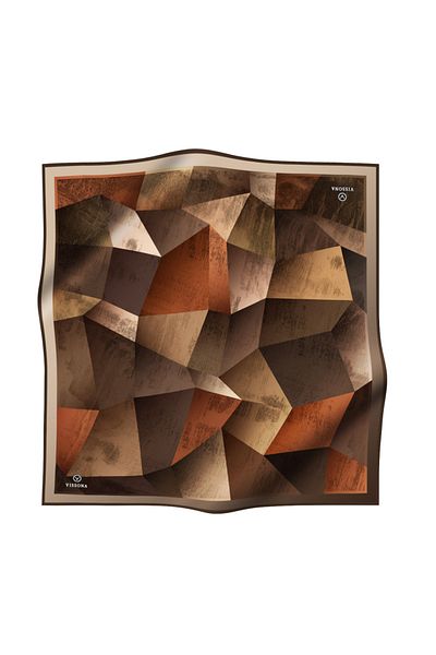 Vissona 100% Twill Silk Geometric Pattern Tan - Καφέ Χρώμα 90x90 Σχήμα Ραπτικής Κασκόλ: Ράψιμο στο χέρι