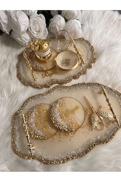 Home Epoxy Engagement Tray - Kamat Coffee Tray Set - Personalized