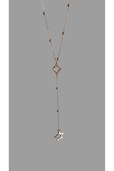 AurorAccessory Gold Dorika Zincirli Yonca Figürlü Taşlı Yıldız Y Kolye Dekolt...