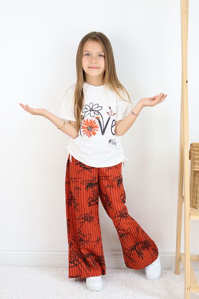 FESSHERA 🌸   Fata Copilul ''Dragoste # Set de tricou cu imprimeu Life și pantaloni largi cu model în dungi 🌸
