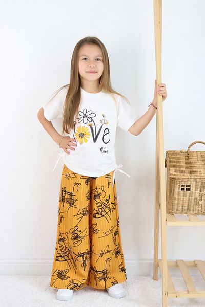 FESSHERA 🌸   Girl''Love # Life'' Printed T-Shirt & Striped Patterned Loose Pants Set 🌸