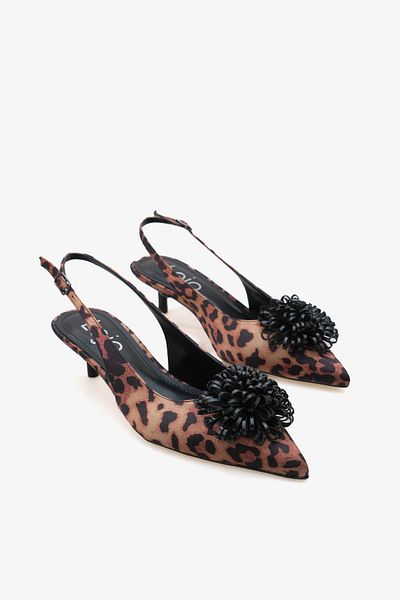 LOJO Femei Cataramă Floral Spate Deschis Cu Toc Stiletto Fernas Leopard