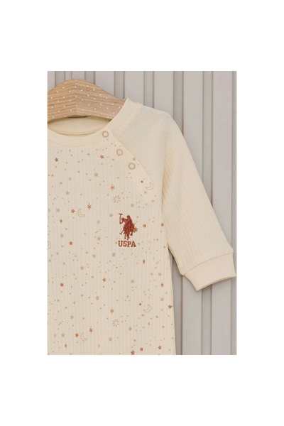 Marsilyan U.S. Polo Baby Girl Long Sleeve Jumpsuit Without Booties Usb2111 Cream