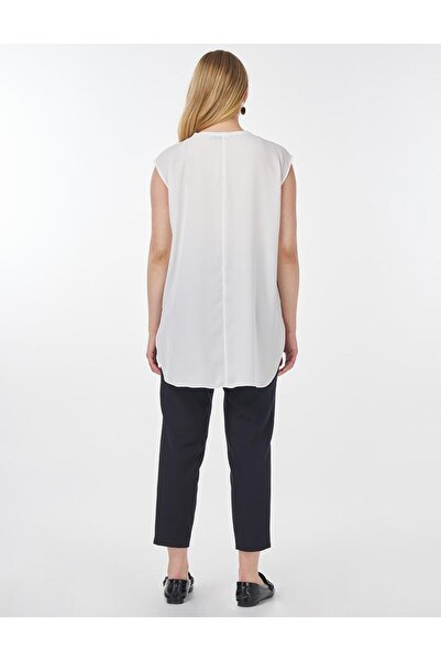 Kayra Zero Collar Basic T-Shirt Ecru