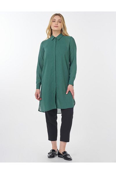 Kayra Long Basic Tunic Green