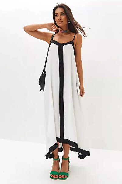 Madmext Beyaz V Yaka Askılı Uzun Kadın Elbise MG2165