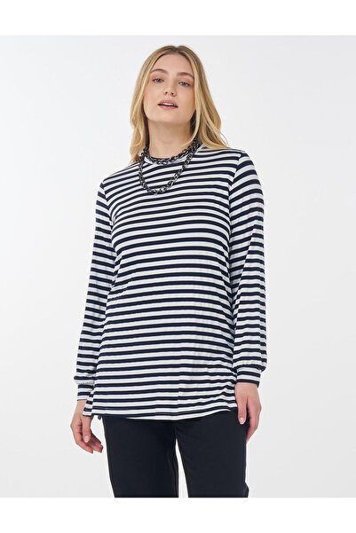 Kayra Çizgi Desen Örme Sweatshirt Lacivert