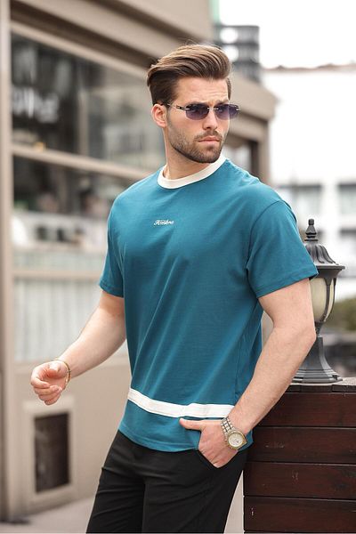 Madmext Ανδρικό T-shirt Petrol Blue με στάμπα 100% βαμβάκι E7135