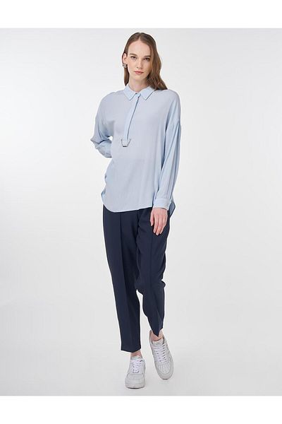 Kayra Μπλούζα Half Placket Viscose Μπλε