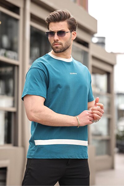 Madmext Ανδρικό T-shirt Petrol Blue με στάμπα 100% βαμβάκι E7135