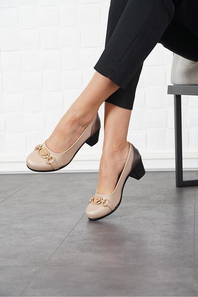 Moda Pie Oliver Nude Satin Women's Heeled Shoes - Heart Buckle