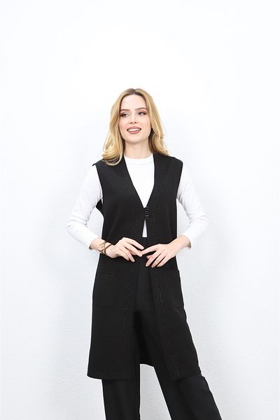 Özenli Triko Black Steel Mesh Tunic Vest
