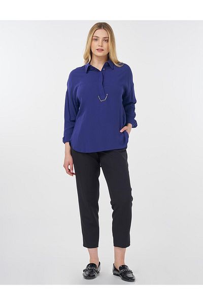Kayra Μπλούζα με μισό πατ Viscose Indigo