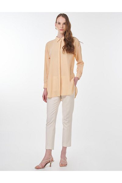 Kayra Basic Shirt Collar Tunic Salmon