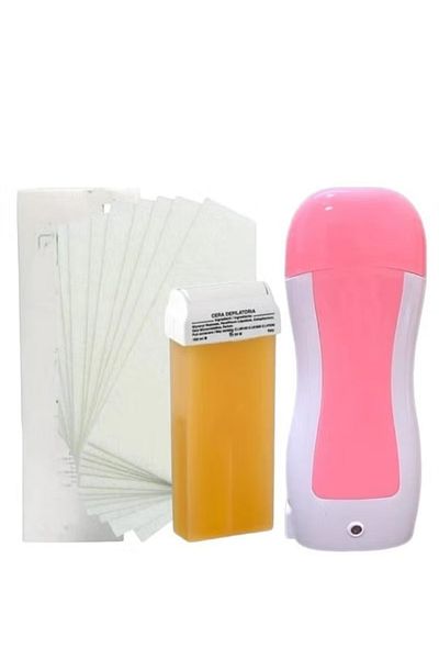 R Beauty Hair removal kit consisting of a professional wax heater with a beeswax cartridge and 100 wax removal papers
