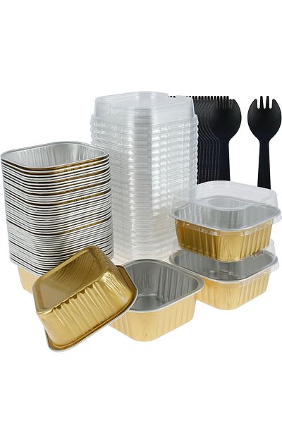 Choice Gold 150Pcs Aluminum Foil Cupcake Cups Non-Stick Foil Baking Cups 150ml Square Ramekin Pudding Desse