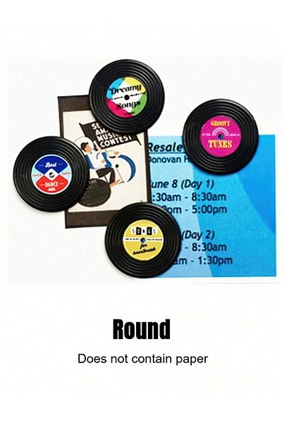 Choice 4pcs round Vintage Fridge Magnets, Cassette Tape And Record Style,Home Refrigerator Decoration,Offic