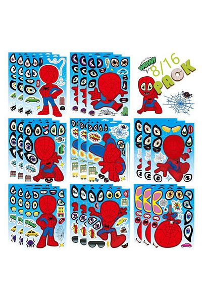 Miniso 16Sheets 8/16Sheets Disney Marvel Spiderman Puzzle Stickers Make-a-Face Assemble Jigsaw Education Sc
