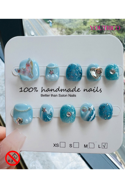 Youtrico أظافر أطفال قابلة للضغط مصنوعة يدويًا بنسبة 100% بلون حورية البحر ال...