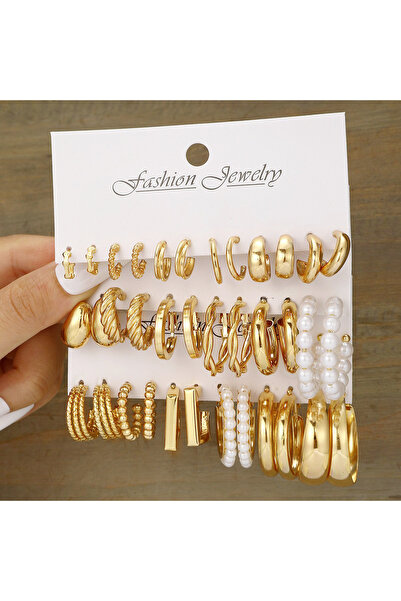 Choice مجموعة أقراط دائرية هندسية أنيقة AYA5947001HB للنساء، لؤلؤة بوهيمية عت...