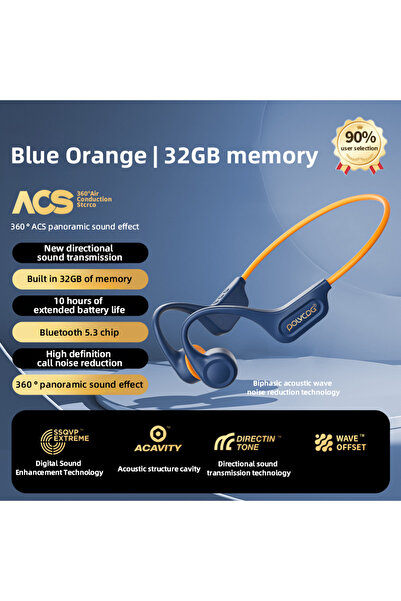 Choice سماعات أذن لاسلكية زرقاء برتقالية اللون - 32 جيجا بايت POLVCDG Bone Conduction Bluetooth بسعة 32 جيجا بايت IPX6 مقاومة للعرق والمطر R