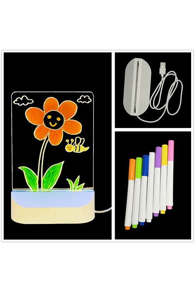 Choice Rectangular LED Lights Acrylic Message Board Erasable USB Drawing Board Bedroom Night Light Birthday