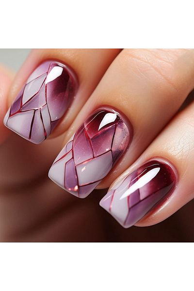 Choice 1117 24pcs/set short sqaure almond fake nails geometric aurora gradient heart glitter designs faux o