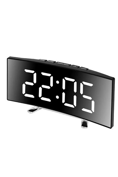 Choice white Creative Curved Electronic Clock, LED Large Screen Plug-in Battery Dual-purpose Mirror Alarm C