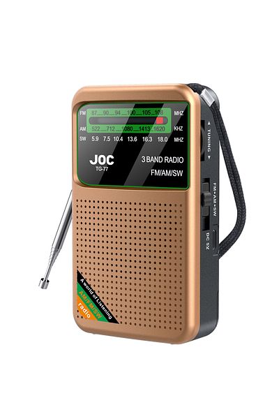 VODOOL TG77 Gold Battery Operated Radio FM AM SW Radio Built-in Speaker Pointer Pocket Radio Type-C Recharg