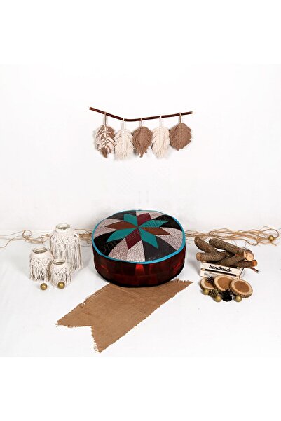 Ottoman Pouffe İskandinav El Yapımı Hakiki Kuzu Derisi Bohem Bahçe Balkon Bungalov Puf Minder 60x30cm(DOLGULU)