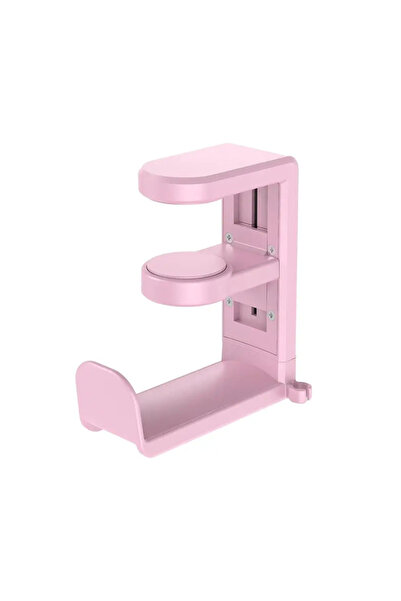 Vikefon حامل سماعة رأس للألعاب باللون الوردي، حامل سماعة رأس مع حامل تعليق، ذراع دوار قابل للتعديل بزاوية 360 درجة