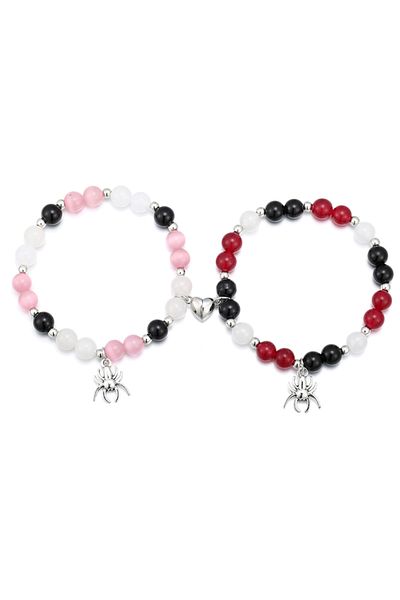 Choice J0011-d 2 Pcs Of Spider Pendant Herat Shape Magnet Bead Elastic Couple's Bracelets, Bff Trendy Jewel