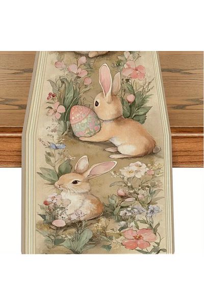 Choice 33x275cm 1 Easter Bunny Egg Table Flag, Perfect for Daily Decoration, Farmhouse Style, Spring and Su