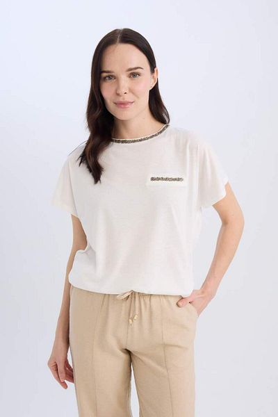 DeFacto Tricou cu mânecă scurtă imprimat cu decolteu rotund de sezon nou
