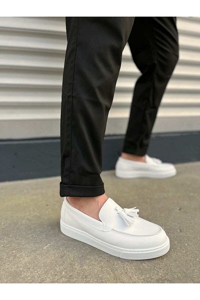 Joy Man JY153 Bloom Laceless Tasseled Skin Ανδρικά καθημερινά αθλητικά κλασικά παπούτσια CBT - Λευκό