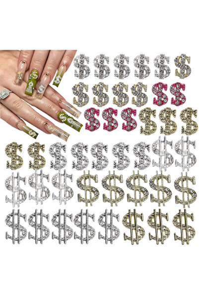 Choice1 45 قطعة من زينة أظافر الدولار الفضي والذهبي، زينة أظافر ثلاثية الأبعا...