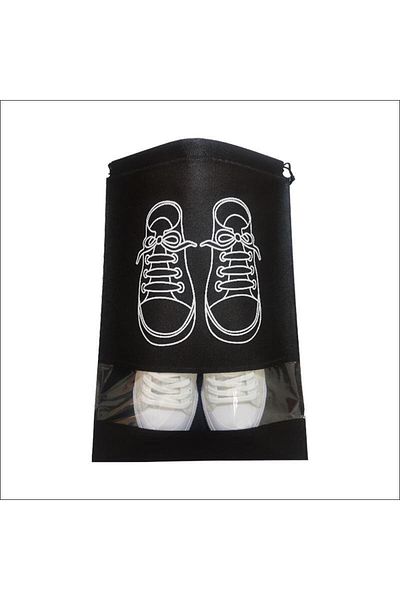 Choice L 36x45cm 2pcs Black Nonwoven Shoe Storage Bag Transparent Dustproof Dirty Dustproof Drawstring Bag