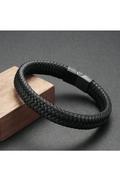 Choice black 20cm Black PU Leather Magnetic Bracelet Men's Mature and Stable and Elegant Giving Men The Bes