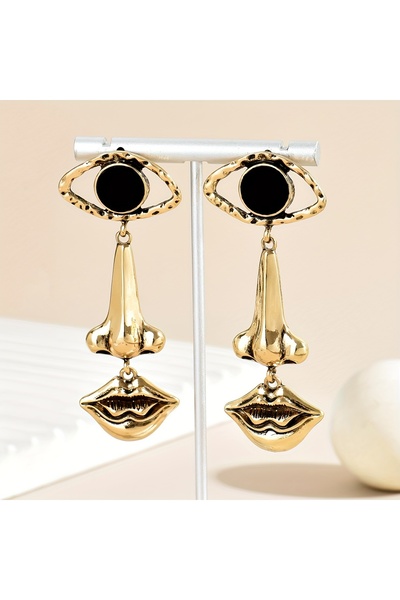 Choice gold color 1pair Exquisite Long Retro Lips & Nose & Eye Design Earring...