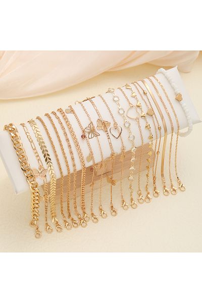 Choice AY6177701HB 20 Pcs/Set Fashion Metal Butterfly Heart Pendant Anklets Set Bohemia Vintage Pearl Foot