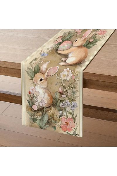 Choice 33x275cm 1 Easter Bunny Egg Table Flag, Perfect for Daily Decoration, Farmhouse Style, Spring and Su
