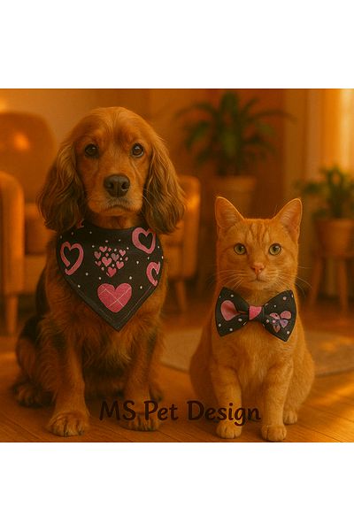 MS Pet Design Adjustable Cat Dog Bandana Bow Tie Set