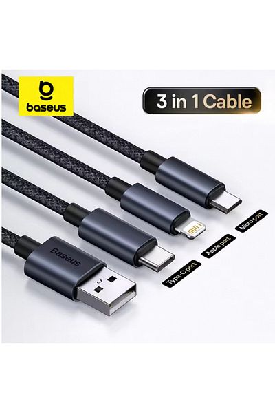 Baseus 1.2m Black 3 In 1 Usb Cable Type C Cable For Samsung Xiaomi Mi 9 Huawei Cable