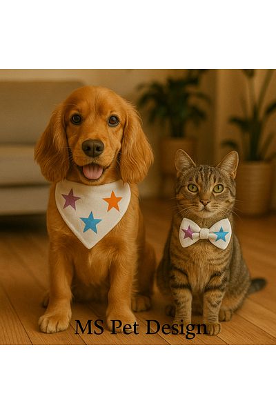 MS Pet Design Adjustable Cat Dog Bandana Bow Tie Set
