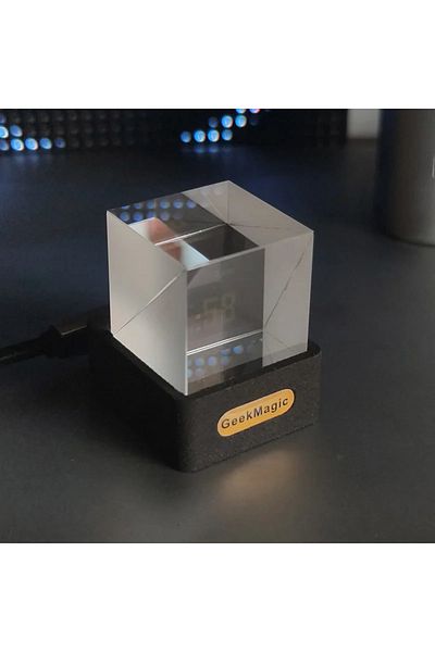 Choice black GeekMagic GIFTV Crystal Cube Photo Display Holographic Desktop Smart Weather Station Digital C