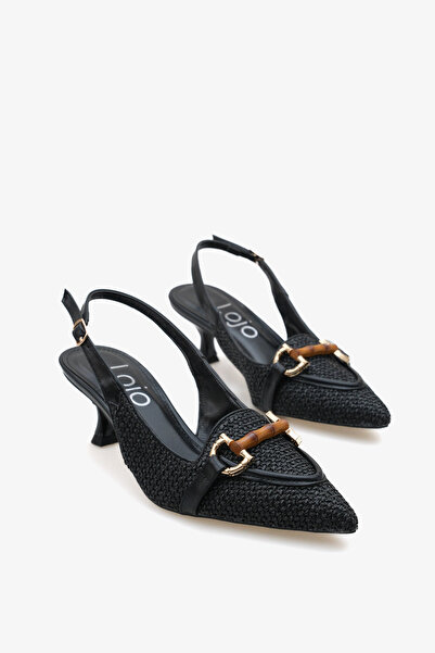 LOJO Дамски обувки на висок ток с катарама и детайлен заострен връх, цвят „Ан...