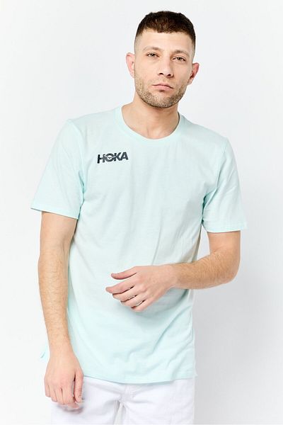 hoka تي شيرت رجالي رياضي بأكمام قصيرة مناسب للأنشطة الخارجية، فيروزي فاتح