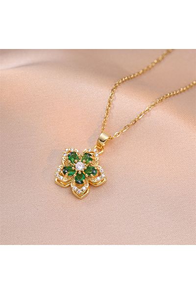 RINHOO FRIENDSHIP NC24Y0051-3 Shiny Zircon Romantic Flower Pendant Necklace For Women Gold Plated Rotatable Flowers Ch