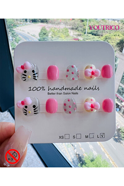 Youtrico أظافر أطفال لاصقة مصنوعة يدويًا 100%، لون أخضر كرتوني، آمنة للأطفال ...